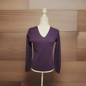 Marina Luna Sweater Women Sz‎ S Purple Cashmere V-Neck Pullover Preppy Normcore